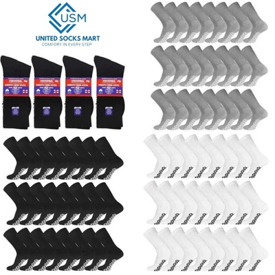 Wholesale Bulk Men's Non Skid Diabetic Gripper Crew Socks Non Binding Loose Fit - Image 1 of 4