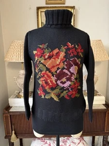 Vintage Jumper Size Small Knit Cross Stitch Embroidered BhS Black Multi - Picture 1 of 10
