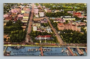 Vintage Aerial View Postcard Downtown St. Petersburg Florida Bayshore - Picture 1 of 2