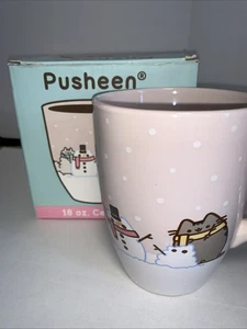 Pusheen Winter 2017 18 Unzen Rosa Keramiktasse Schneemann Weihnachten Winter Sturm Katze Neu - Bild 1 von 8