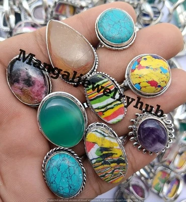 Lote de joyas al por mayor de anillos de ónix verde y mezcla de piedras preciosas enchapados en plata de ley 925 Foto 1 de 4