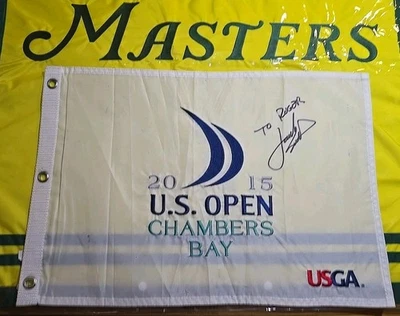 Jordan Spieth Firmado 2015 Bandera Abierta de Estados Unidos Chambers Bay Autografiado Automático 😃 3 Foto 1 de 2