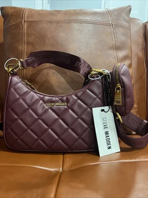 Steve Madden Womens Crossbody Bag Burgundy Adjustable Strap Medium Purse - Image 1 of 4