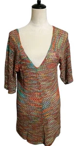 Maglione Pullover Uncinetto Sciolto Nuove Direzioni Manica Corta Multicolore Tg Large - Foto 1 di 15