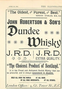 Print Ad JOHN ROBERTSON & SON'S 1894 Dundee Whisky 8" Scotland Whiskey - Imagen 1 de 1