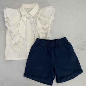 Girls School Ruffle Blouse and Navy Shorts Size 4-5 - Picture 1 of 7