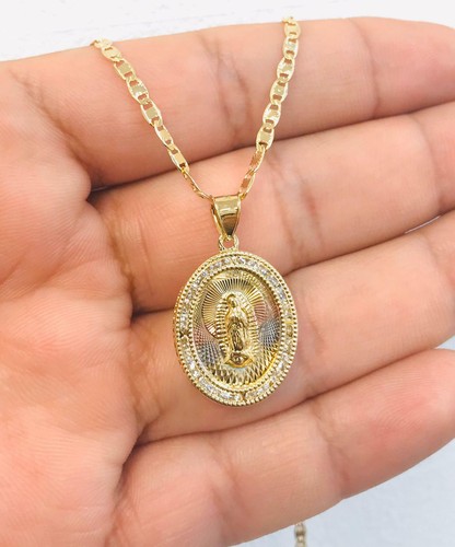 VALENTINO Collana Ciondolo Medaglia Virgen De Guadalupe 20" Donna 24x18 In Oro 14K Riempita.