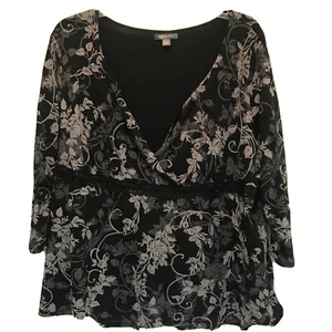 APT.9 Damen Übergröße 3X mehrfarbig Blumenmuster 3/4 Ärmel dehnbare Bluse 100 % Polyester - Bild 1 von 6