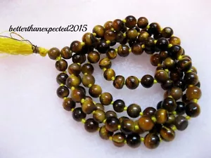 Tiger Eye Beads 6 mm - Knotted Meditation Japa Mala Necklace - Yoga Prayer Luck - Picture 1 of 2