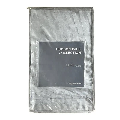 Hudson Park 奢华棕榈棉丝绸国王沙姆灰色 $225 — 第 1/4 张图片