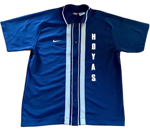 Vintage Nike Team Sports Georgetown Hoyas Button Snap Jersey Blue Men’s XL Cover