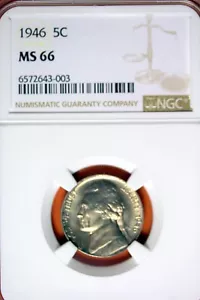 1946 - NGC MS66 JEFFERSON NICKEL!!! #B42875 - Picture 1 of 2