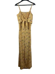 No Boundaries Yellow Floral Smocked Tie Front Back Cut Out Summer Jumpsuit L NWT - Picture 1 of 13