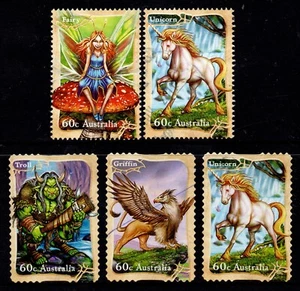 AUSTRALIA 2011 STAMP COLLECTING MONTH "MYTHICAL CREATURES" (5) STAMPS VFU - Picture 1 of 1