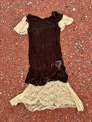 1920’s Silk Velvet Drop Waist Dress - Image 1 of 4