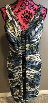 Vestido Carmen Marc Valvo Colección 100% Seda Azul Rayas Sin Mangas Talla 8 Foto 1 de 4