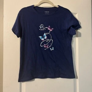 Women's Blue Butterfly T-shirt SZ L (8/10) - Picture 1 of 3