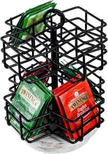8 Slots Black Metal and White Wood Carousel Style Tea Bag Organizer Rack Display - Picture 1 of 7