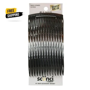 Scunci Plastic Side Hair Combs, Black, Clear, and Tortoise Shell, 12 Ct - Picture 1 of 6