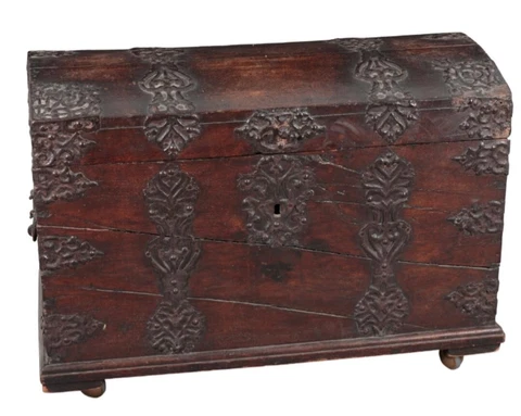 17th Century German Baroque Oak & Iron Bound Treasure Chest Cover