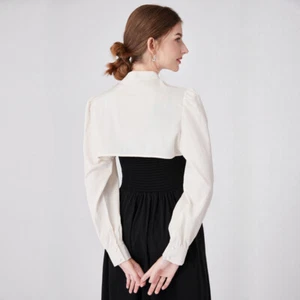 Lady Chinese Style Cropped Shirt Bolero Shrug Cardigan Fake Collar Blouse Basic - Picture 1 of 8