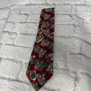 Tommy Hilfiger Adult Tie Red Crest Pattern 100% Italian Silk Made in USA Men's - Picture 1 of 6