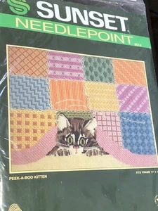SUNSET Kit # 6514 Gato Aguja Peek-A-Boo Gatito Patchwork 11 X 14 NUEVO 1986 - Imagen 1 de 6