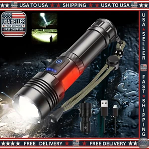 LED Flashlight Rechargeable Zoomable Tactical Waterproof 7 Modes 90000 Lumen - Picture 1 of 7