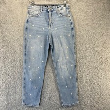 Hollister Jeans Women's 7 Blue Denim Cotton Ultra High Rose Mom Sunflower Print