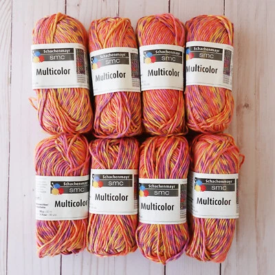 Schachenmayr Multicolor ~ Lote de 8 ~ 80 Rosa Amarillo ~ 100% Algodón ~ Variegado Foto 1 de 4