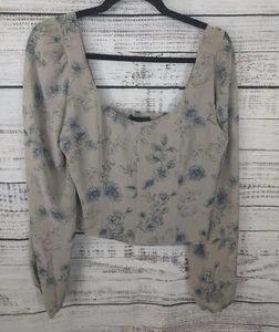 Top House of Harlow Mujer Pequeño Gris Coqueta Recortado Manga Larga Estampado Floral - Imagen 1 de 10
