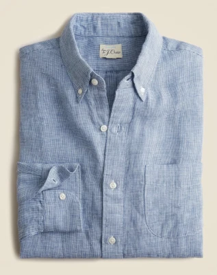 NWT $98 J Crew 100% Irish Linen Baird McNutt Blue Houndstooth Shirt Classic Fit - Image 1 of 4