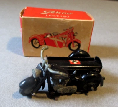 1950-TEKNO DENMARK-MOTORYCLE W SIDECAR-HARLEY DAVIDSON DIECAST TOY W BOX VINTAGE - Image 1 of 4
