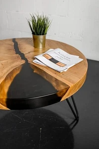 Handmade Brown and Black Resin Epoxy Dining Table Top for Home, Centre Table - Picture 1 of 6