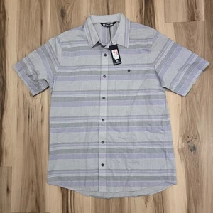 Travis Mathew Shirt FIST BUMP Mens Large Gray Stripe Button Up Short Sleeve - Picture 1 of 11