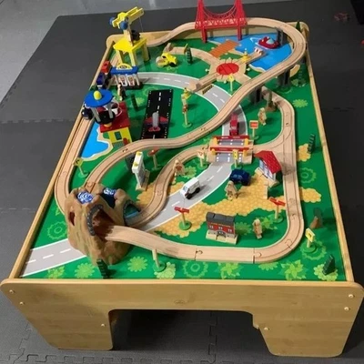 Kid's Wood Play Railway Train Table Set 120 Pc Brio Thomas & Friends Compatible - Image 1 of 4