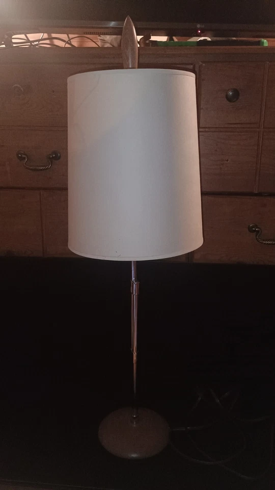 THOMAS O’Brien MCM Chrome & Wood Table Lamp/ Shade - Image 1 of 4