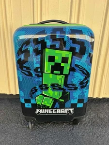 Hard Shell Minecraft Suitcase Carry On Green Creeper With Wheels Roller - Picture 1 of 7
