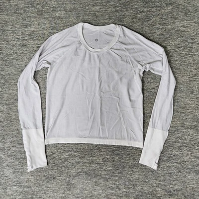 Camisa Lululemon Swiftly Tech 2.0 Recortada Manga Larga Blanca Talla 10 Rayas Correr Foto 1 de 4