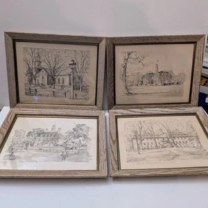 4 Vintage Charles Overly Framed Pencil Drawings Williamsburg, VA Historic Sites - Picture 1 of 14