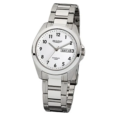 Regent Orologio da Polso Uomo Argento Bianco Analogico F-524 Stahl-Armband - Immagine 1 di 4