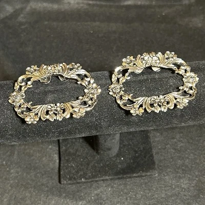 "Clips para zapatos de vestir vintage Musi tono plata ornamentado barroco floral con desplazamiento 2,5""x1,5""" Foto 1 de 4