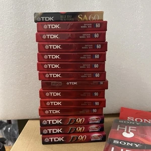 Lot de 16 cassettes vierges neuves TDK D60 D90 Sa60 Sony HF scellées - Photo 1/6