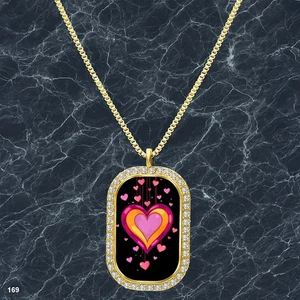 Amazing Colorful Hearts Pendant Necklace Photo Design Sparkling Gold Tone Pure - Picture 1 of 4
