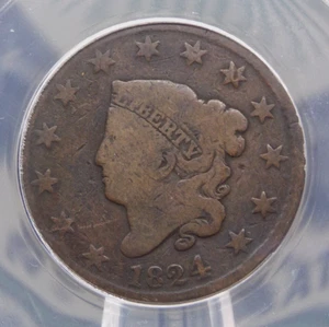 1824 Coronet Head Large Cent N-2 1c ANACS G6 #148 Good ECC&C, Inc. - Picture 1 of 5
