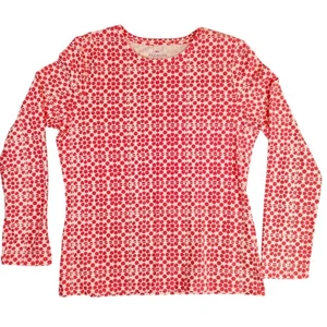 Talbots Shirt Damen Medium rot weiß Langarm Stretch Blumen Geo Print Oberteil - Bild 1 von 7