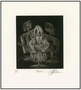 Annoyed FED UP? ROBOTIC WORLD! Modernist Expressionist MEZZOTINT Original Signed - Picture 1 of 1