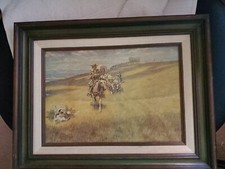 C.M. Russell Charles Russell “ when wagon trail dim” oil canvas print 14x16