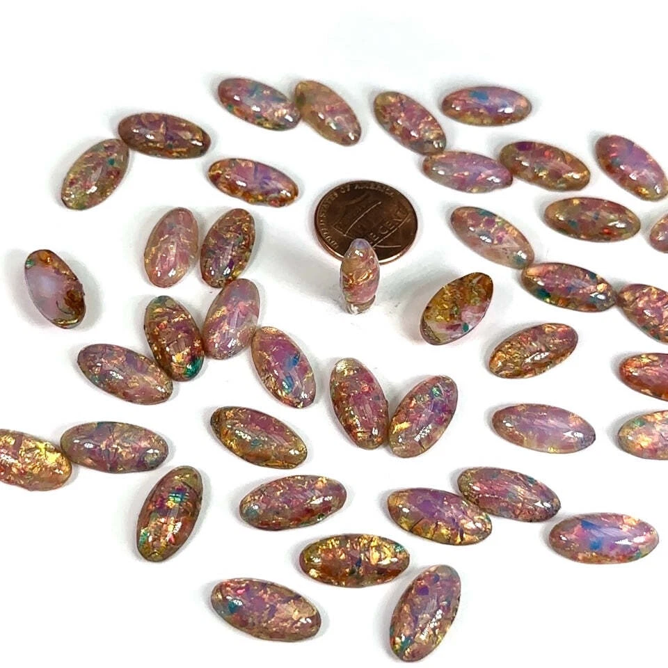 Opal Glass Milky FireOpal Silver Inlaid Vintage Czech Oval Cabochons 24pc 18x9mm - Image 1 of 1