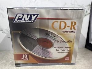 PNY Technologies CD-R 700MB 80MIN 1x-16x Compatible Factory Sealed Pack Of 10 - Picture 1 of 5